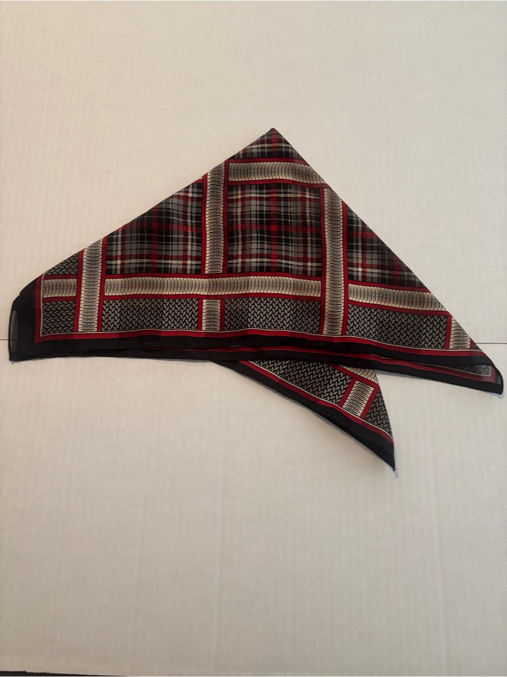 Jones New York Black and Red Plaid Silk feeling Scarf